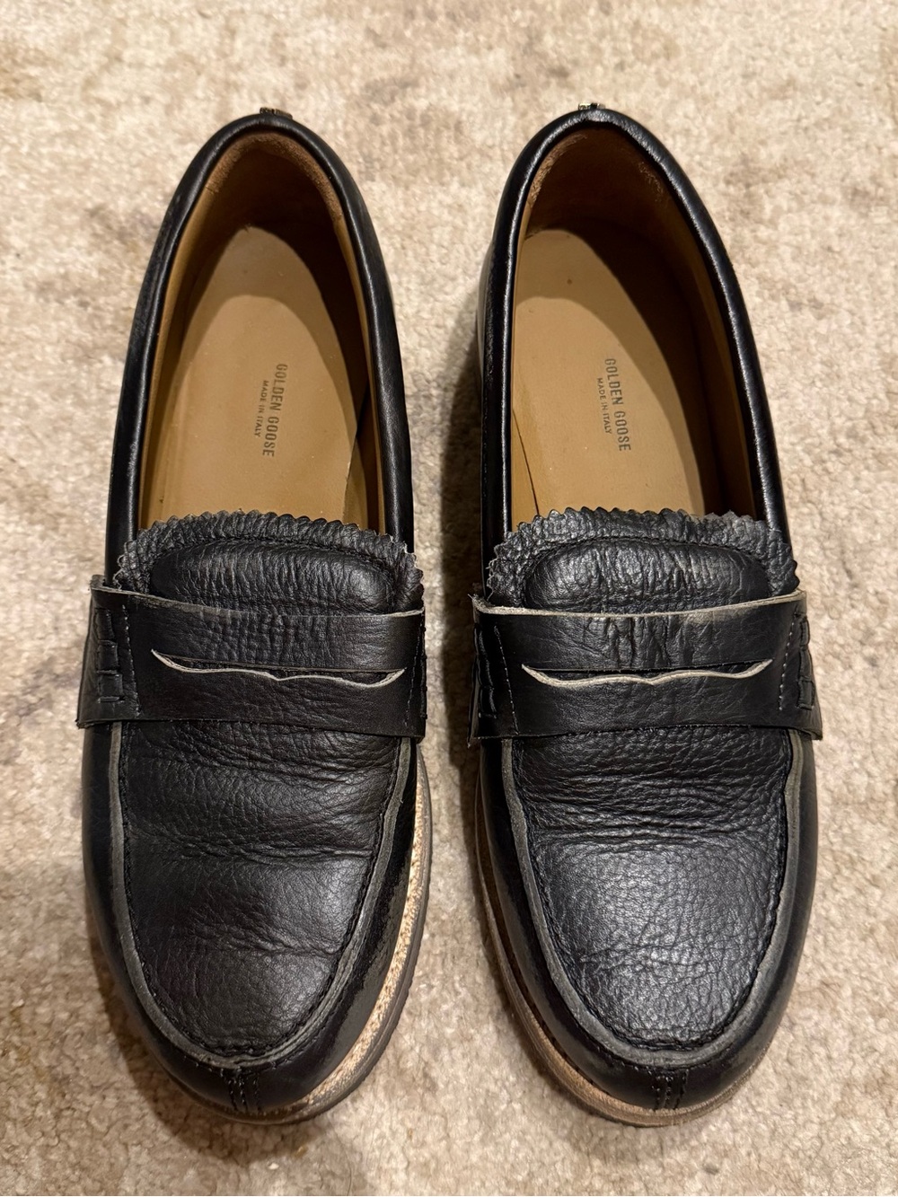 Golden Goose Black Leather Penny Loafers with Contrast Trim